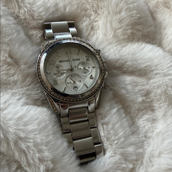 Michael Kors Silver Chronograph Watch with Crystal Details